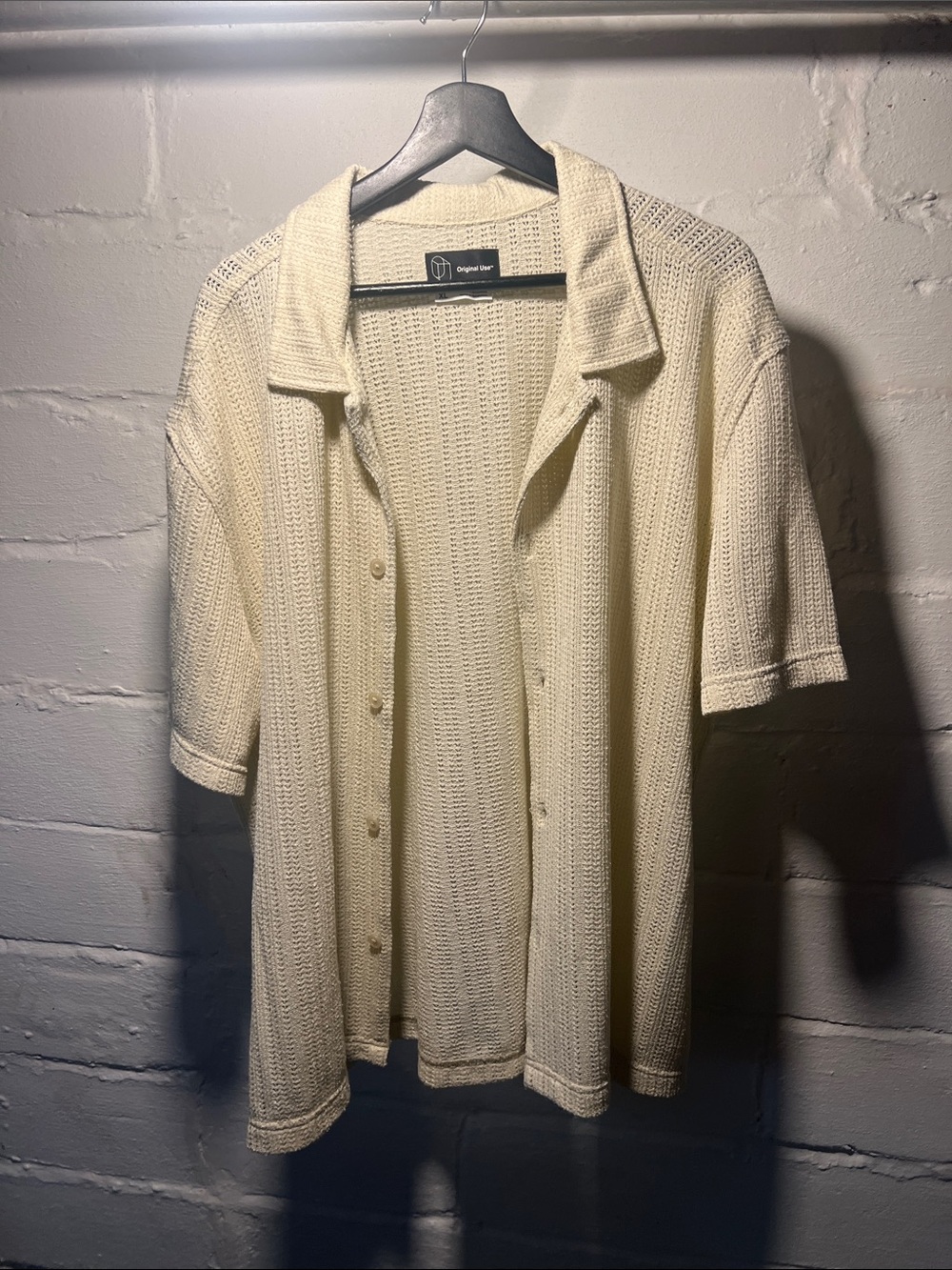 Cream short sleeve button down open resort shirt XL